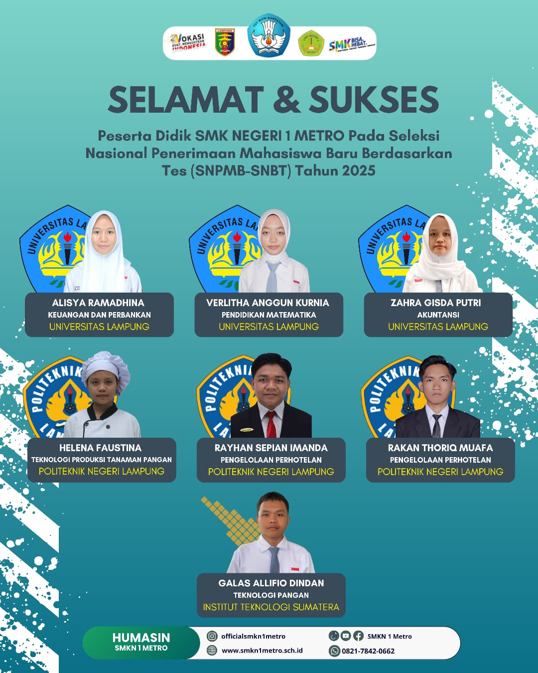 SISWA SMKN 1 METRO LOLOS SNBT 2025, SEKOLAH UCAPKAN SELAMAT DAN APRESIASI