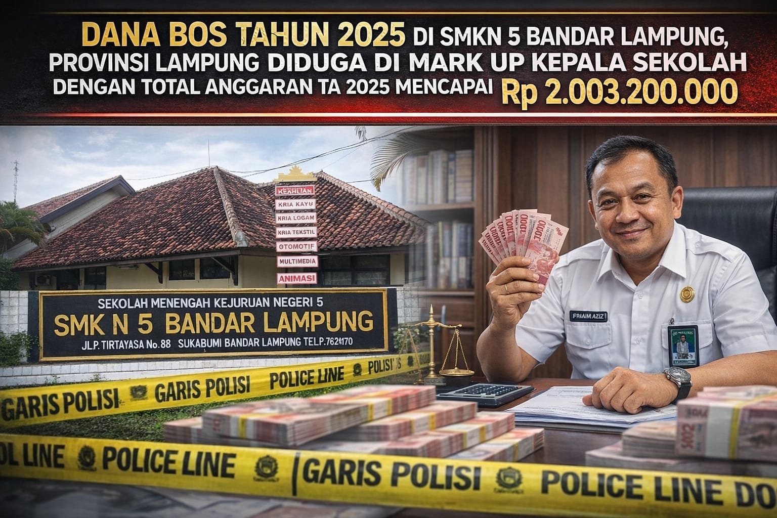 DANA BOS TAHUN 2025 DI SMKN 5 BANDAR LAMPUNG, PROVINSI LAMPUNG, DIDUGA DI MARK UP KEPALA SEKOLAH DENGAN TOTAL ANGGARAN TA 2025 MENCAPAI Rp 2.003.200.000