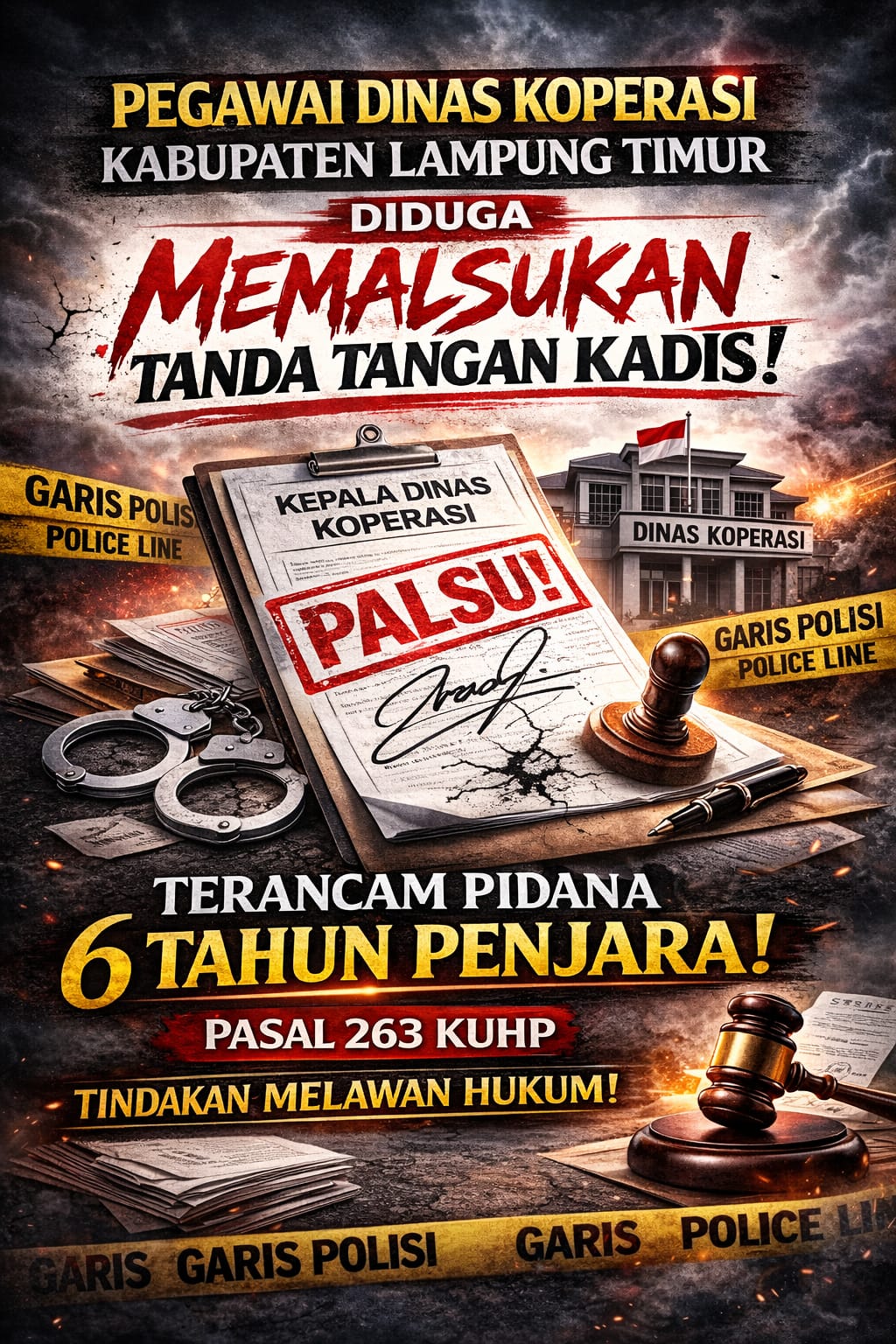 DIDUGA PEGAWAI DINAS KOPERASI KABUPATEN LAMPUNG TIMUR MEMALSU TANDA TANGAN