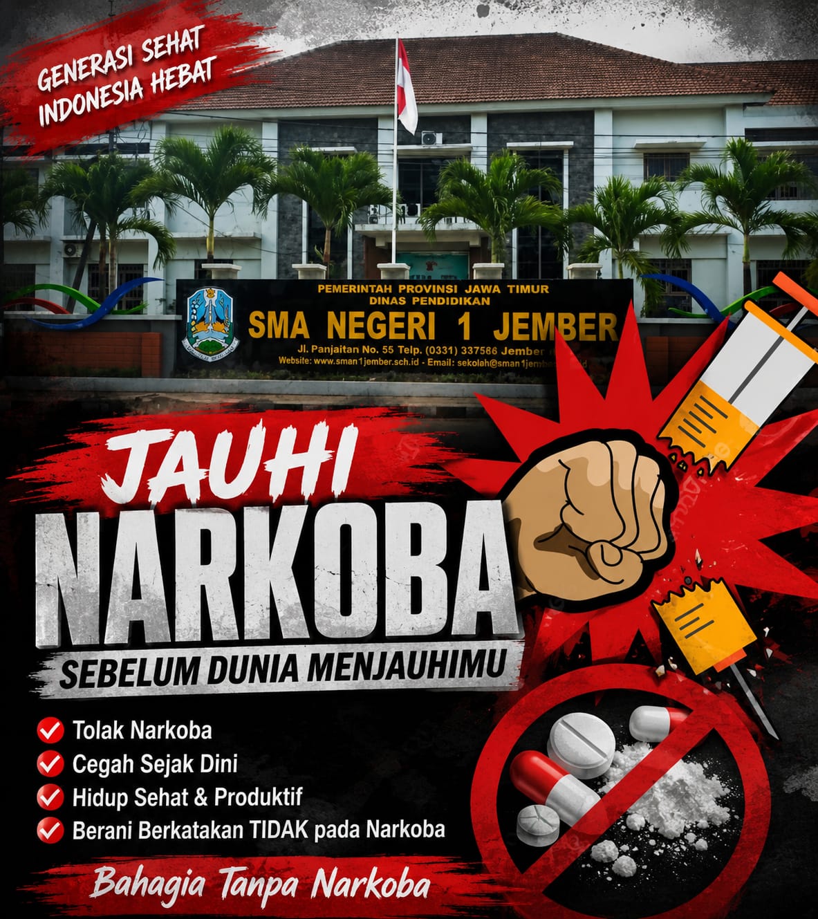 SMAN 1 JEMBER, yang beralamat di Jalan Panjaitan No. 55, Gumuk Kerang, Sumbersari, Kecamatan Sumbersari, Kabupaten Jember, Provinsi Jawa Timur
