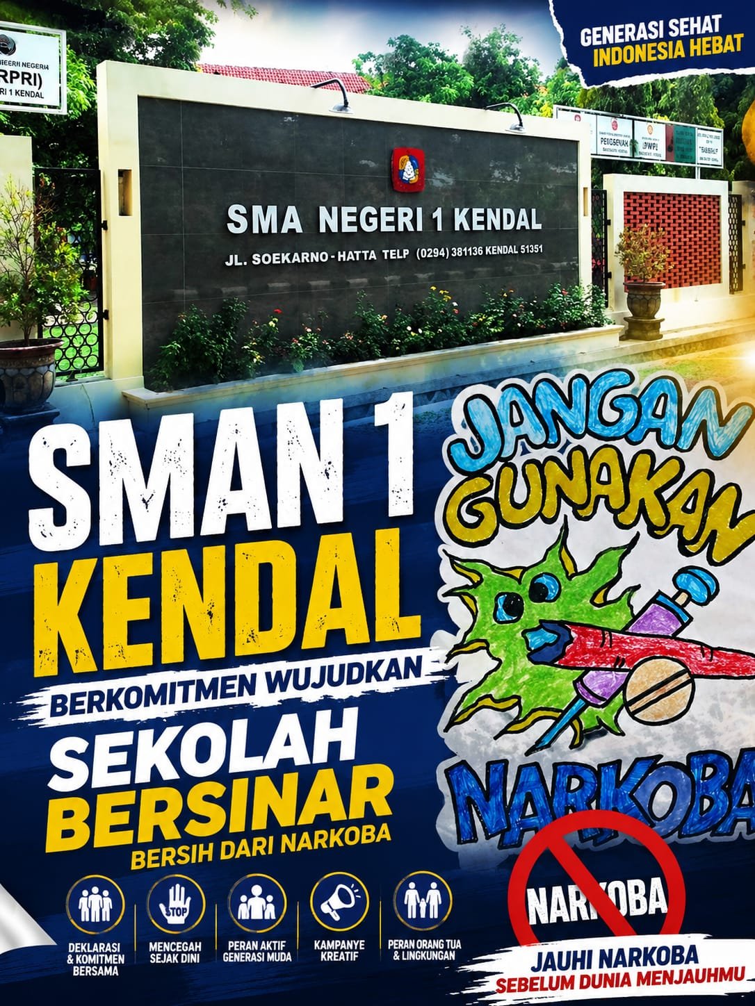 SMAN 1 KENDAL, YANG BERALAMAT DI JALAN SUKARNO HATTA KENDAL, KECAMATAN PATEBON, KABUPATEN KENDAL, PROVINSI JAWA TENGAH